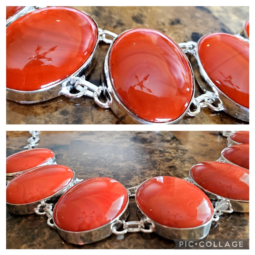 Genuine 24" Solid Red Agate Necklace - image 2